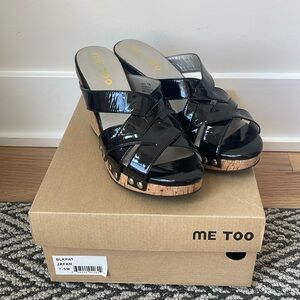 Me Too black patent wedge sandals